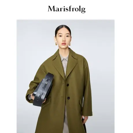 【经典系列】玛丝菲尔冬季新款军绿色羊毛毛呢外套大衣女气质商品大图