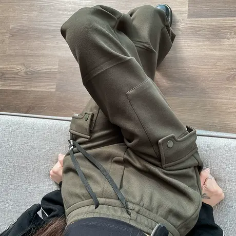 美式抽绳束脚阔腿工装裤女2024秋季新款高腰显瘦垂感休闲运动裤子商品大图