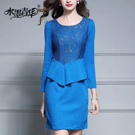 【1件7.9折】冬装新品时尚假两件修身收腰一步裙简约连衣裙图片