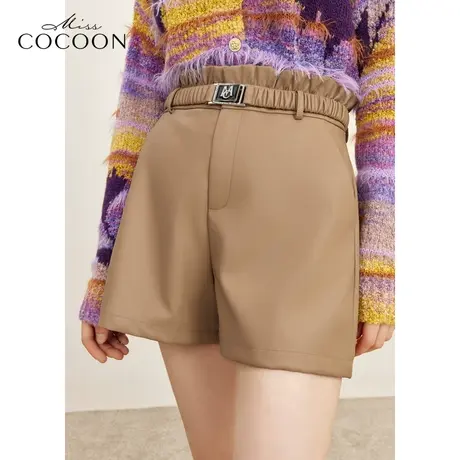 MISSCOCOON美拉德2023冬装新款女短款高腰设计感直筒型休闲裤商品大图