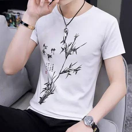 短袖T恤男潮牌上衣夏装半袖中国风小衫夏季2021新款学院风半截袖商品大图