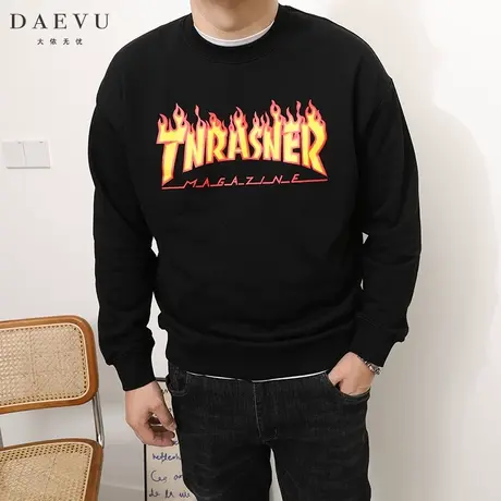 DAEVU春秋新款火焰大号潮胖子加肥加大码男款圆领长袖卫衣商品大图