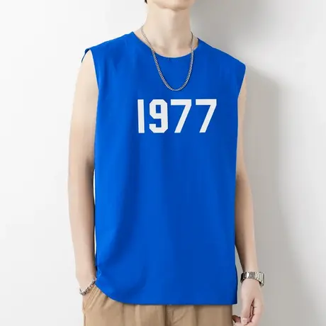 纯棉背心男士夏季薄款克莱因蓝无袖t恤健身运动篮球坎肩跨栏汗衫商品大图