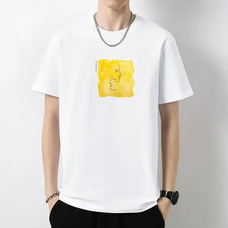 重磅纯棉短袖t恤男装潮流宽松白色上衣服液氨长绒棉全棉夏季半袖商品大图