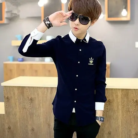 男士个性长袖衬衫男2025发型师春秋季休闲衬衣潮韩版修身春装寸衫商品大图