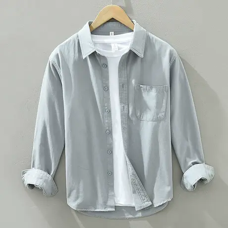 日系工装衬衫男春秋季轻奢高级感上衣服夏季薄款休闲翻领衬衣外套商品大图