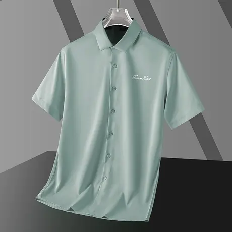 2024新款夏季冰丝短袖衬衫男高级感商务免烫衬衣男轻熟风印花寸衫图片