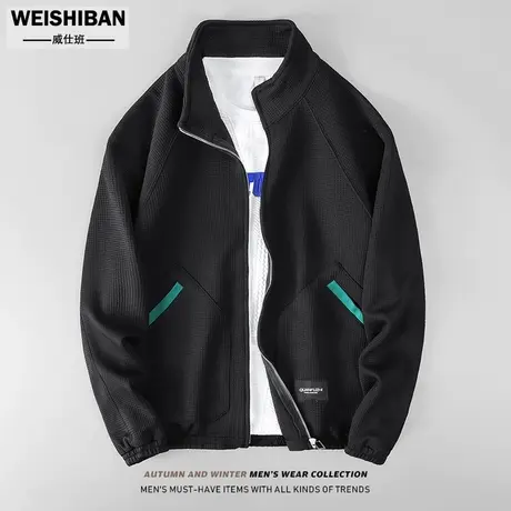 潮牌高级感飞行休闲夹克男2022年秋季慵懒风黑色开衫外套运动上衣图片