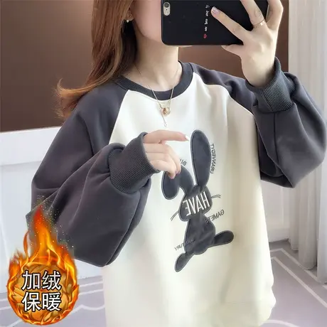 加绒加厚卫衣女秋冬新款2024爆款时尚洋气短款宽松慵懒风外套春秋商品大图