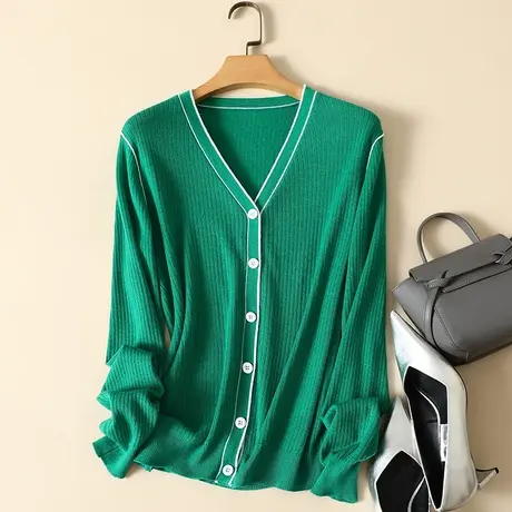 清仓！针织羊毛开衫女秋季新款V领外搭长袖上衣宽松显瘦毛衣女商品大图