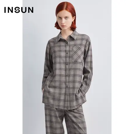 INSUN恩裳秋季格纹薄款百搭衬衫商品大图