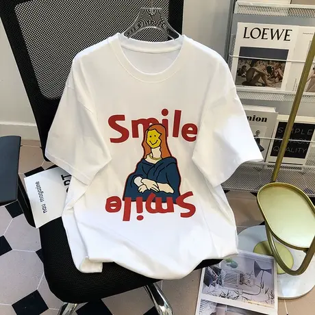 欧货卡通印花短袖T恤女2023年夏季新款纯棉宽松白色百搭上衣ins潮图片