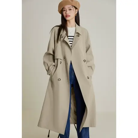 弥古卡其色长款宽松风衣外套女春秋收腰复古英伦风大衣气质高级感商品大图