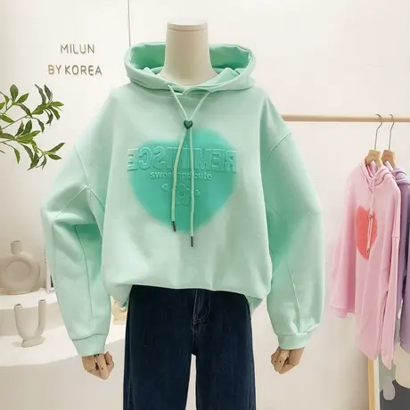 韩国东大门上衣2022春季新款ins甜美花朵字母连帽卫衣设计感宽松图片