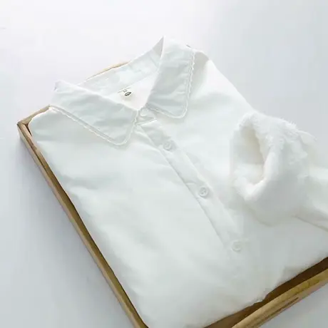 冬装韩版蕾丝花边加厚纯棉白衬衫女加绒学生文艺百搭保暖打底衬衣图片