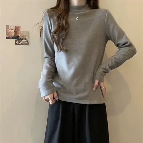 半高领磨毛德绒打底衫女内搭加绒加厚秋冬季修身显瘦长袖T恤上衣商品大图