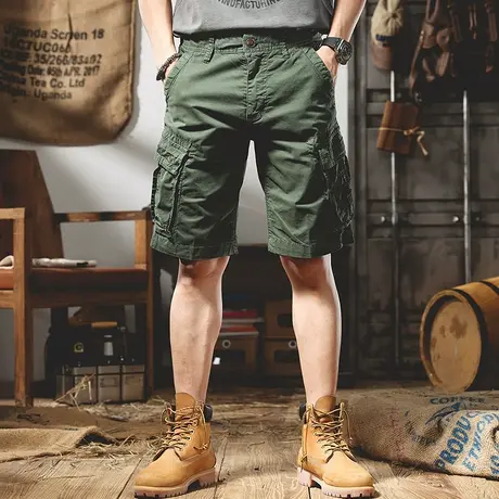 夏季男士宽松直筒工装短裤多口袋迷彩拼接中裤户外五分裤休闲短裤商品大图