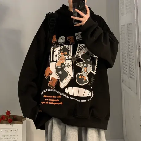 oversize重磅卫衣男生春秋季大码2023新款美式连帽上衣服外套潮牌商品大图