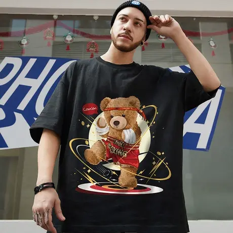 oversize欧美潮牌胖子男装情侣装大码国潮嘻哈宽松短袖T恤半袖潮商品大图