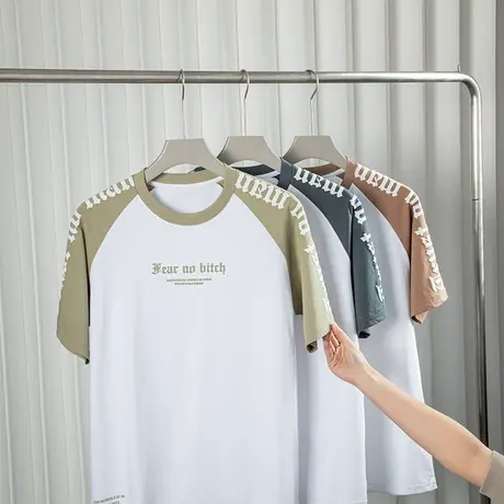 2023新款男士短袖t恤韩版圆领T修身半袖印花休闲体恤大码打底男装商品大图