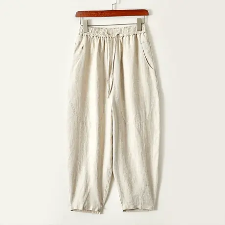 休闲裤男哈伦九分裤亚麻春季新款小脚潮流大码男士松紧腰宽松裤子商品大图