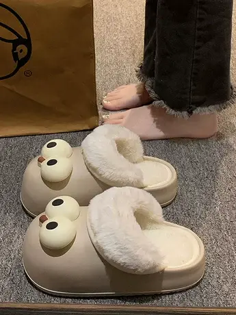 网红大眼睛棉拖鞋女款防滑防水加绒保暖2023新款秋冬季棉鞋情侣款商品大图
