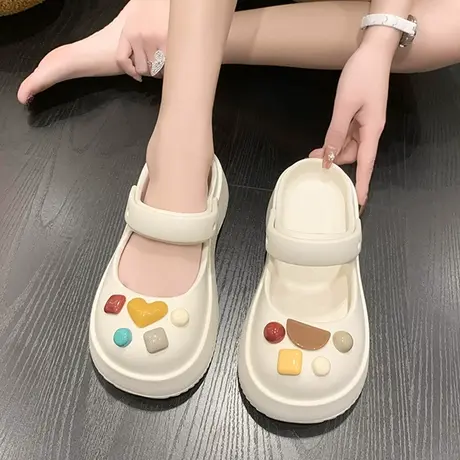 时尚平底拖鞋女夏外穿踩屎感厚底2023年新款洞洞鞋包头半拖凉鞋潮商品大图