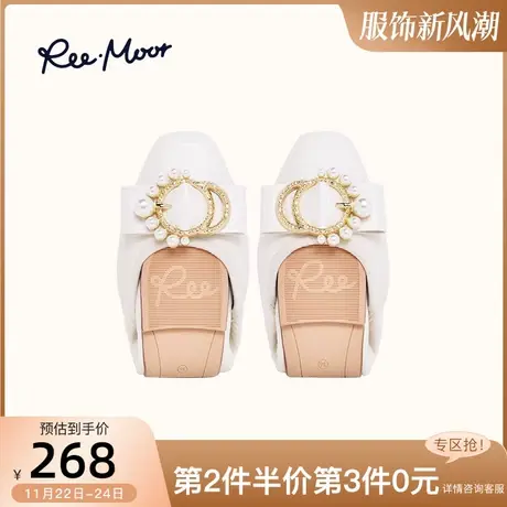 REEMOOR睿慕珍珠扣饰方头单鞋2024夏新款时尚百搭一脚蹬平跟女鞋商品大图