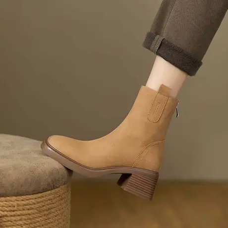 短靴女2023新款春秋单靴子女爆款洋气韩系法式小踝靴高级感瘦瘦靴图片