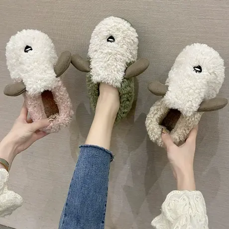 冬天棉拖鞋女包跟可爱毛绒家居情侣厚底冬季月子鞋室内保暖毛拖鞋商品大图