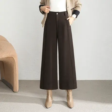 九分阔腿裤女秋冬2023新款高腰宽松垂感休闲裤厚款显瘦羊毛呢靴裤商品大图