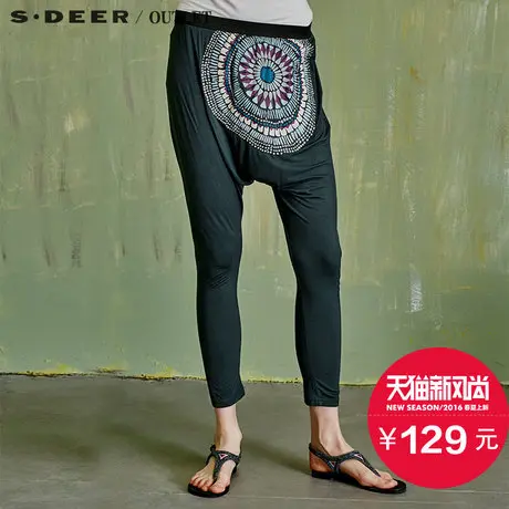 sdeer圣迪奥女装夏装神秘感印花吊裆打底裤S15280886商品大图