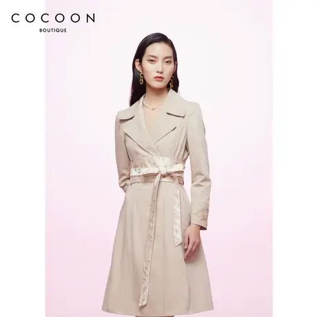 COCOON商场同款时尚风衣2023春季新款女复古卡其色蝴蝶结装饰风衣商品大图