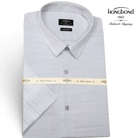 红邦创衣 2023夏灰短袖衬衫男轻薄透气商务修身休闲正装衬衣工作商品大图