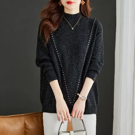 2024春季新款大码装毛衣女韩版慵懒风上衣胖mm气质宽松显瘦针织衫图片