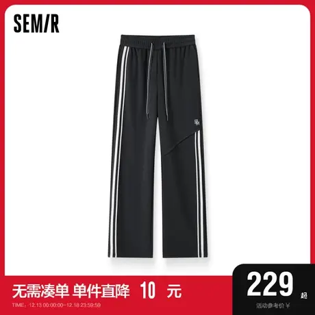 [商场同款]森马休闲裤女个性阔腿裤2024春新款撞色肌理长裤运动风商品大图