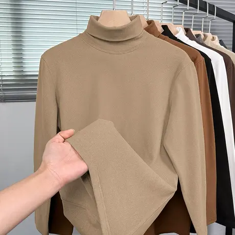 重磅双面德绒打底衫内搭长袖t恤男秋冬加绒保暖高领纯色秋衣小衫商品大图