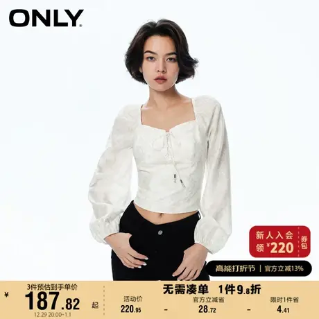 ONLY奥莱夏季气质法式方领绑带收腰显瘦雪纺衫女图片