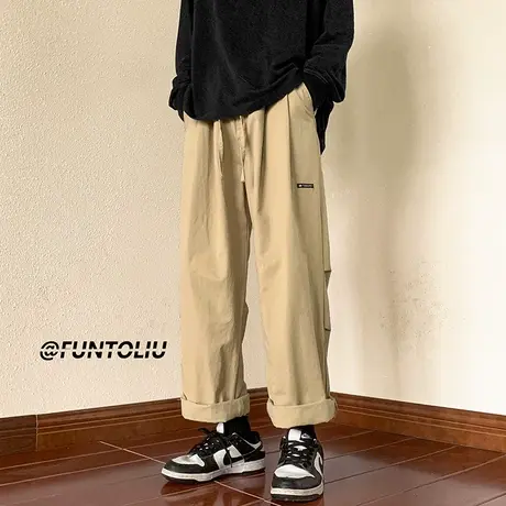 美式高街阔腿工装裤子男秋冬季新款vibe复古休闲长裤潮牌宽松直筒商品大图