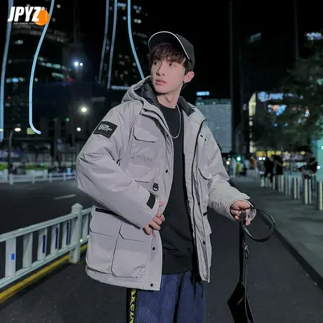 男生棉衣工装多口袋棉服加厚宽松中长款潮牌青年大学生连帽冬外套图片