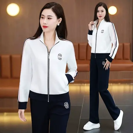 立领休闲运动服套装女春秋2024年新款时髦显瘦短款卫衣外套两件套图片