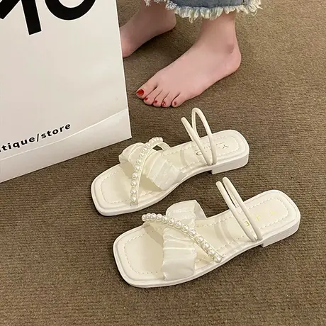 两穿法式仙女风一字凉鞋女外穿2024夏季新款高级感软底罗马沙滩鞋商品大图