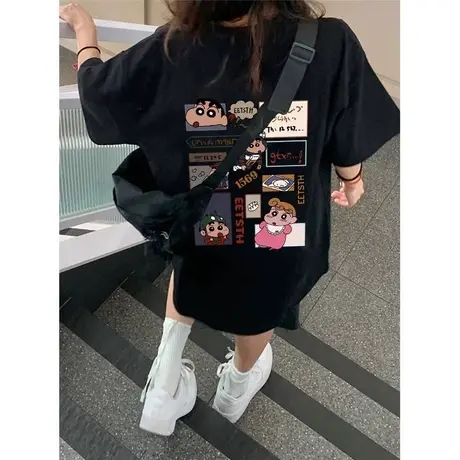 美式复古纯棉短袖t恤女夏季大码半袖潮牌ins慵懒风chic港味上衣服商品大图