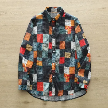 春秋新款韩版复古仿牛仔纯棉长袖格子衬衫女宽松休闲显瘦上衣外套图片