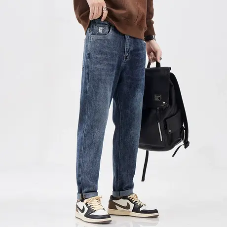 男牛仔裤子时尚潮流男款牛仔裤秋冬款微哈小脚休闲牛仔裤潮流男装商品大图