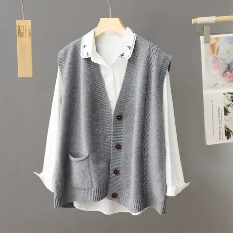 复古学院风纯色针织背心马甲春秋外穿叠穿坎肩毛衣外套女开衫外搭图片