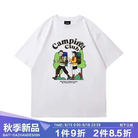 潮牌男t恤原创小众设计感露营风独特超火INS全棉韩系卡通印花短袖商品大图