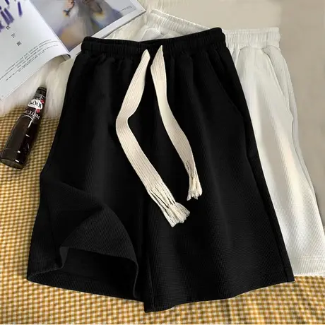华夫格运动短裤女夏季2023新款薄款宽松休闲直筒五分裤子中裤ins图片