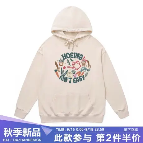 复古多色做旧带帽卫衣韩系慵懒风chic植物涂鸦舒适宽松大码外套秋商品大图