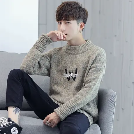 男土毛衣2023新款潮男韩版潮流个性潮中学生宽松青少年帅气半高领商品大图